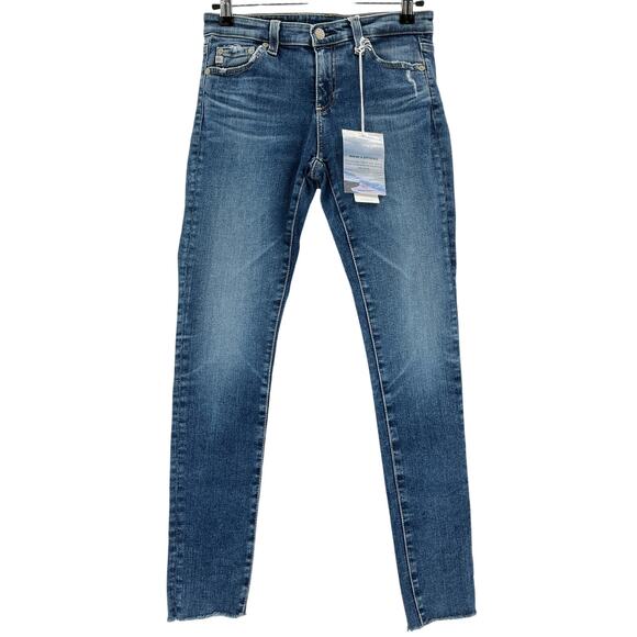 Ag Denim Jeans Sleek Blue Legging Raw Hem Ankle Skinny Jeans Size 25 - Picture 3 of 4